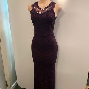 Women junior purple lace sequins Bodycon mermaid maxi dress size (S)sleeveless